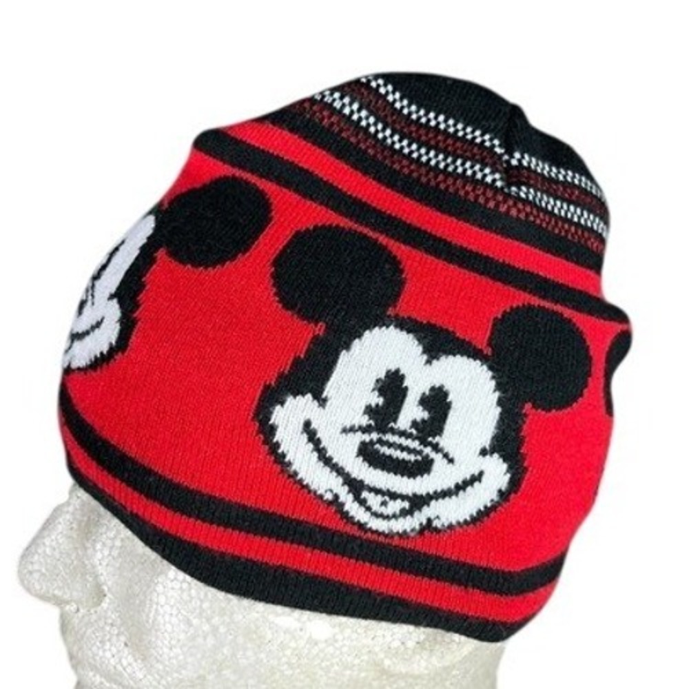 Disney Hat Kids Mickey Mouse Red Black Knit Beanie Winter Warm Character Cap‎